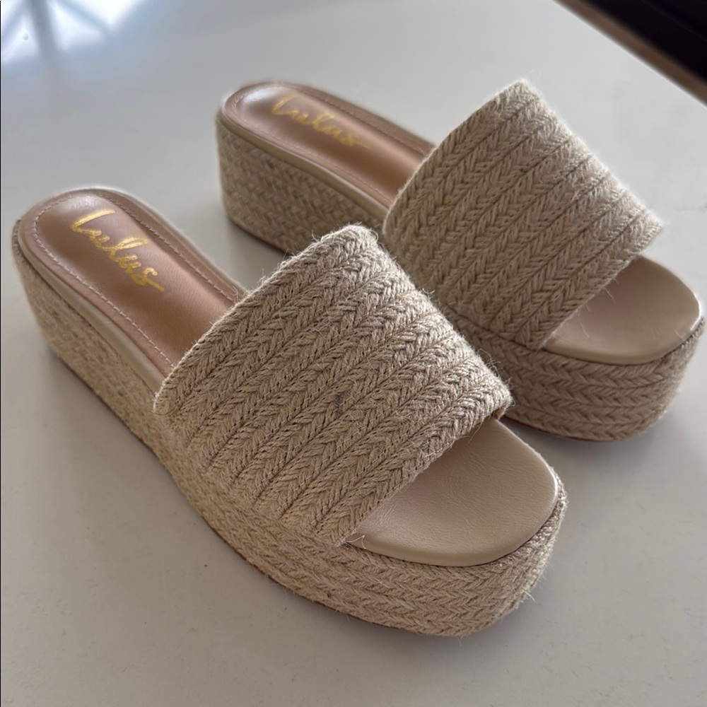 Lulus O’Ahu Natural Espadrille Platform Sandals size 9